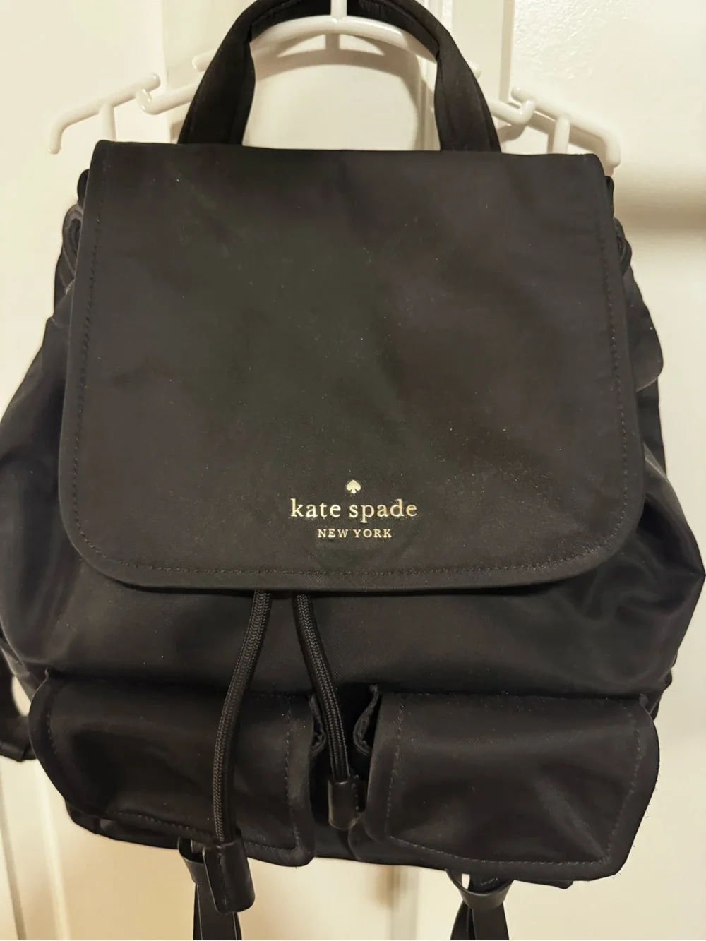 kate spade black nylon flap backpack